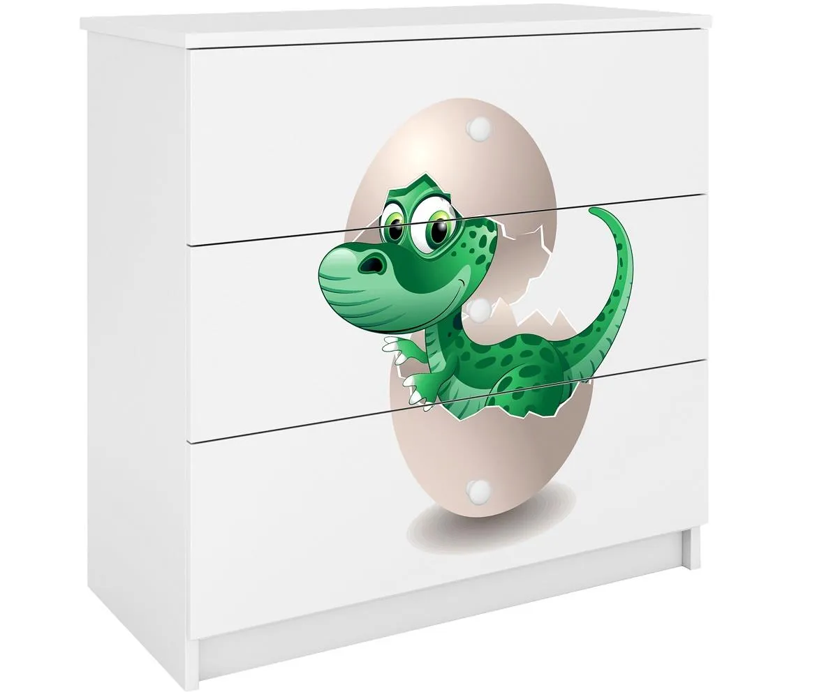 Babydreams komoda 3 fioke 81x41x80,5 cm bela/print dinosaurus
