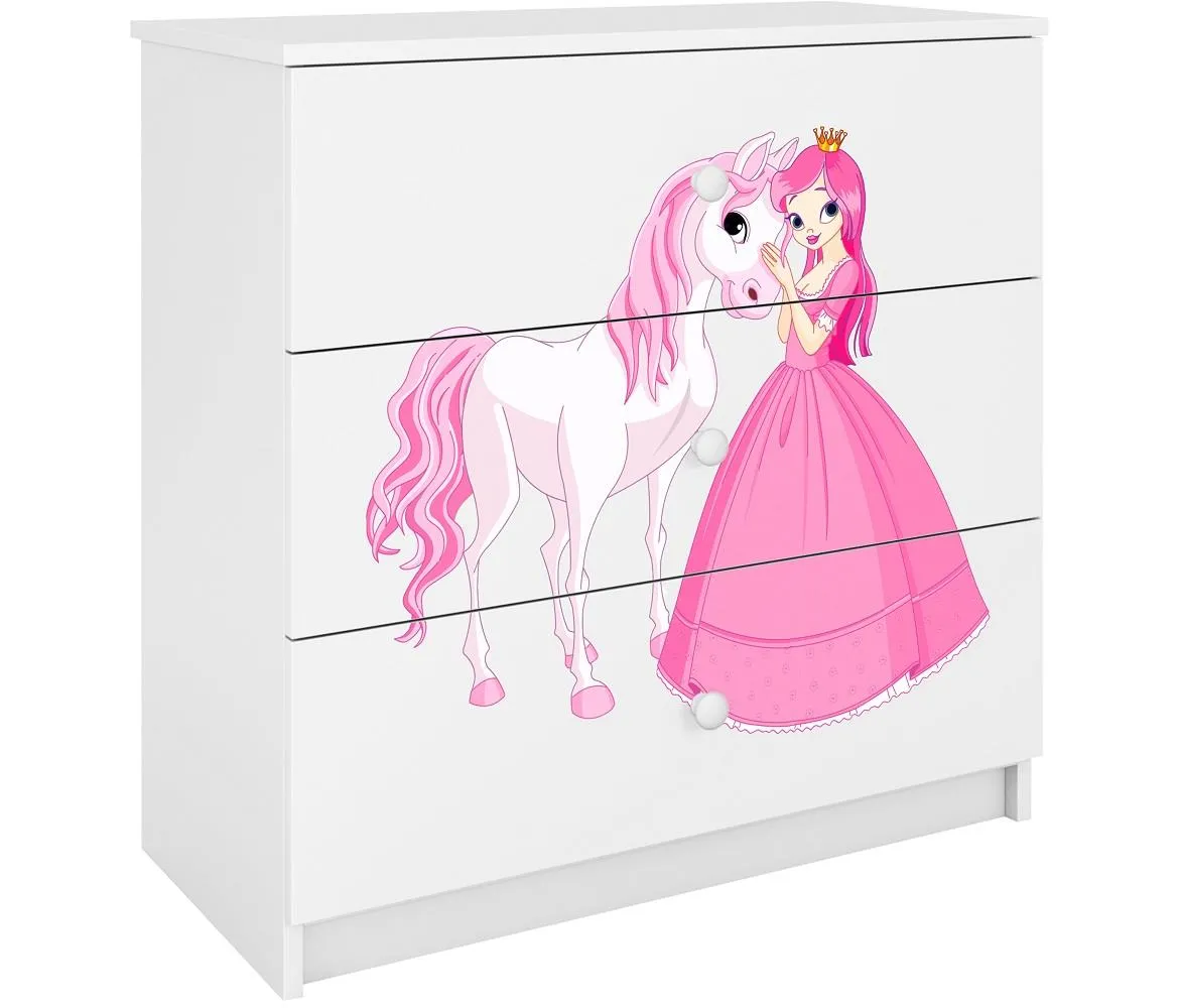 Babydreams komoda 3 fioke 81x41x80,5 cm bela/print princeza 2
