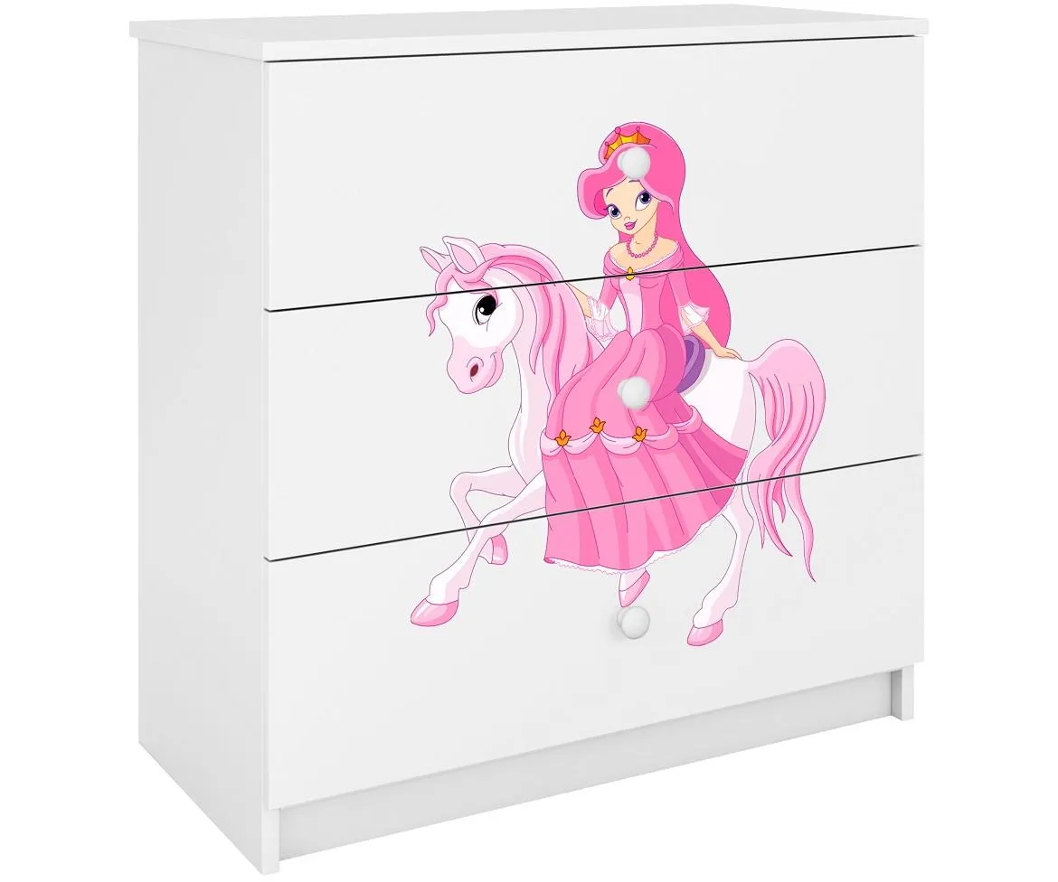 Babydreams komoda 3 fioke 81x41x80,5 cm bela/print princeza
