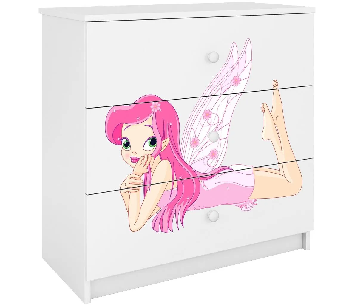 Babydreams komoda 3 fioke 81x41x80,5 cm bela/print vile 2