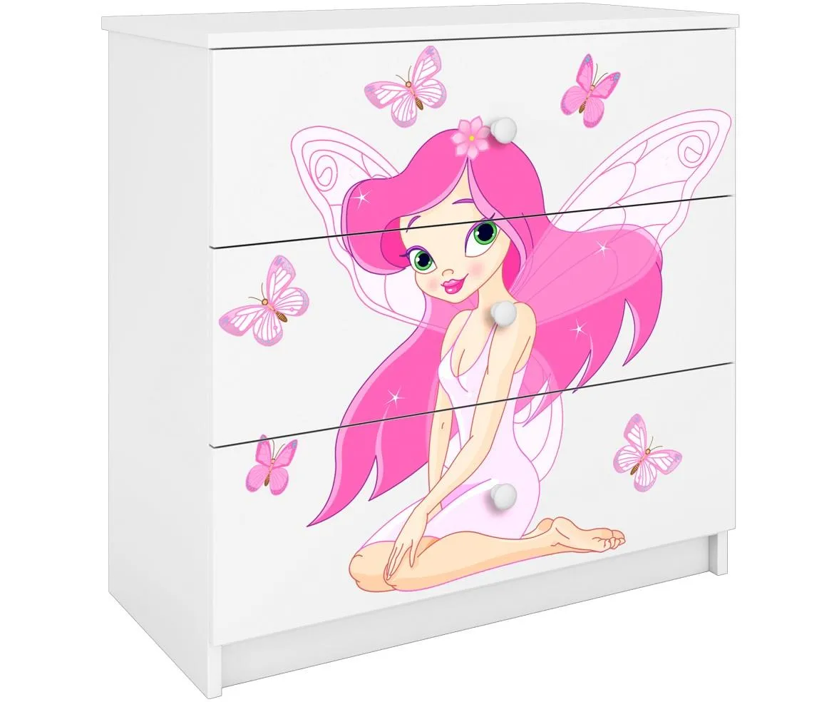 Babydreams komoda 3 fioke 81x41x80,5 cm bela/print vile