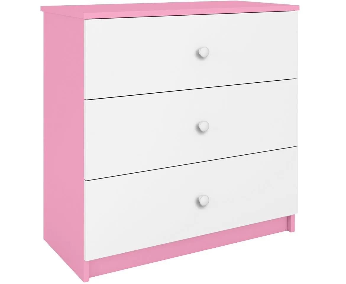 Babydreams komoda 3 fioke 81x41x80,5 cm bela/roze