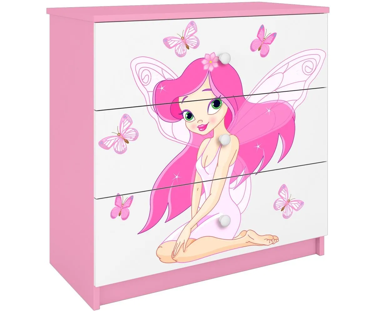 Babydreams komoda 3 fioke 81x41x80,5 cm bela/roze/print vile