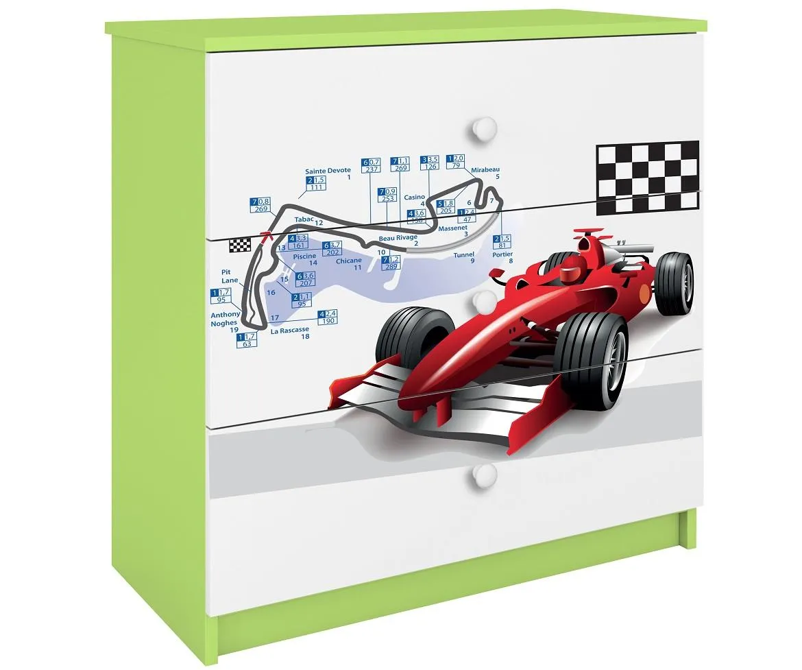 Babydreams komoda 3 fioke 81x41x80,5 cm bela/zelena/print formula