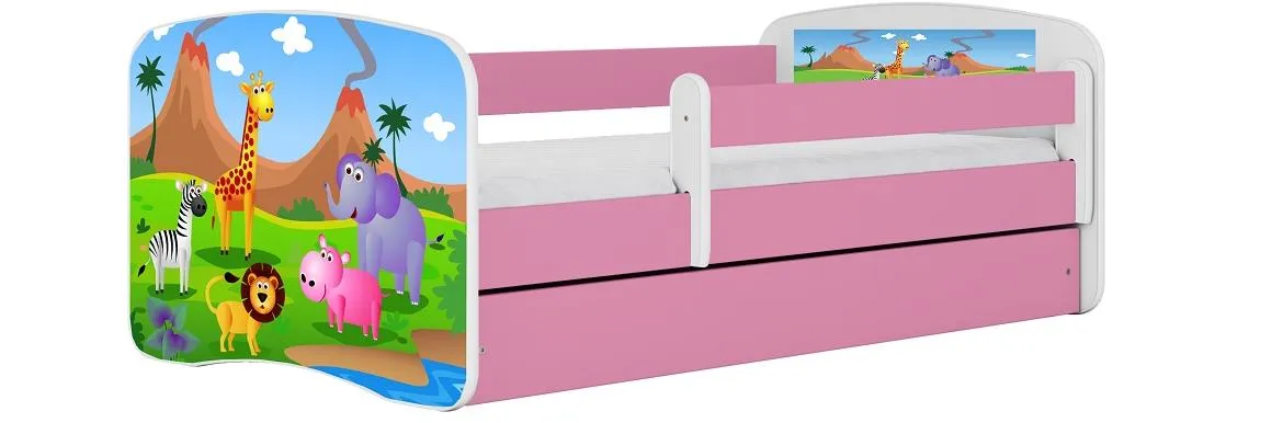 Babydreams krevet+podnica+dušek 80x144x61 cm beli/roze/print safari