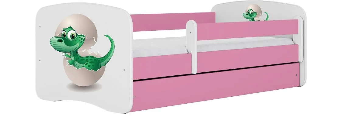 Babydreams krevet+podnica+dušek 90x184x61 cm beli/roze/print dinosaurus