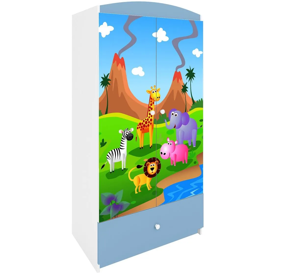 Babydreams ormar 2 vrata+1 fioka 90x57x187 cm beli/plavo/print safari