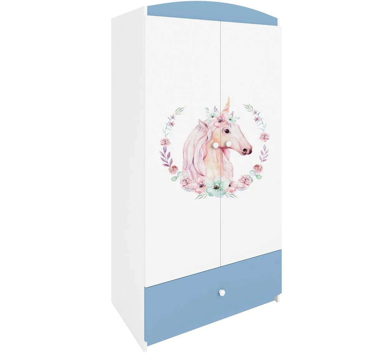 Babydreams ormar 2 vrata+1 fioka 90x57x187 cm beli/plavo/print jednorog 2