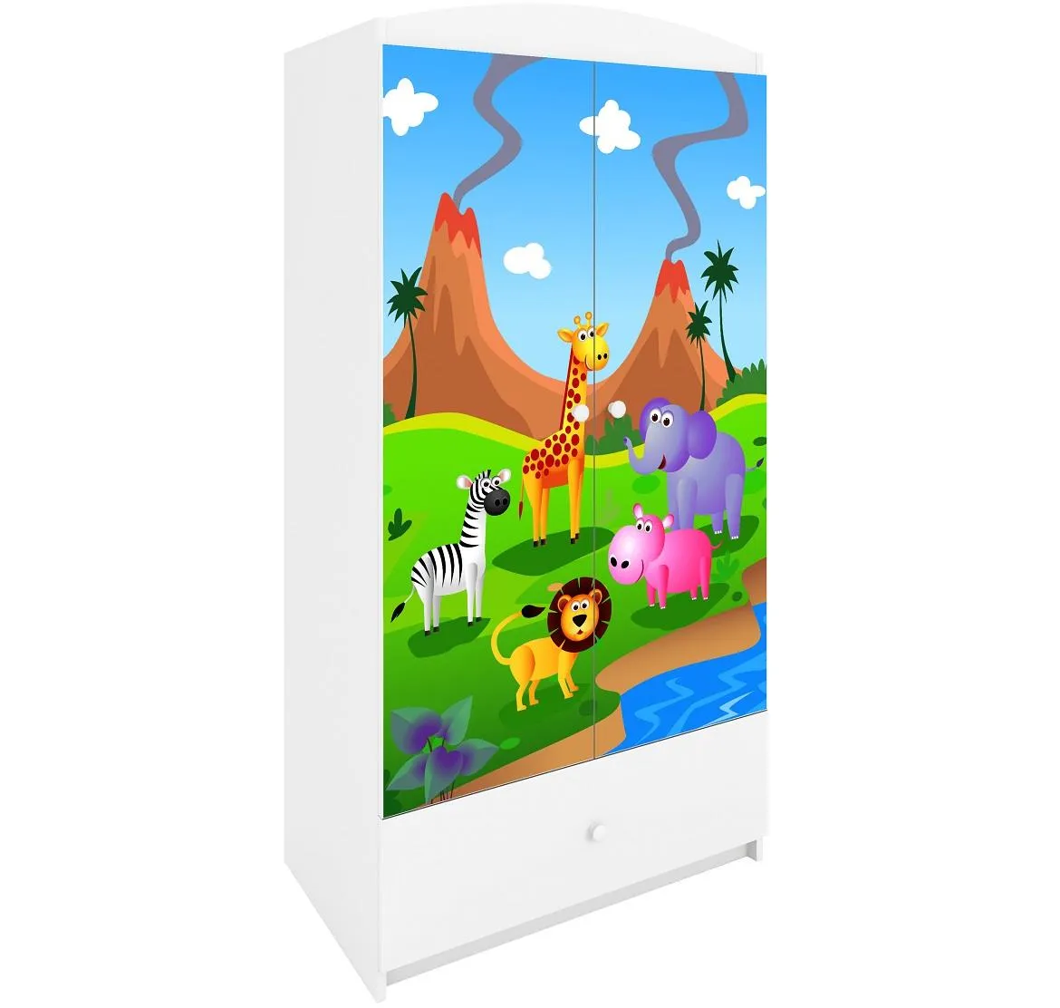 Babydreams ormar 2 vrata+1 fioka 90x57x187 cm beli/print safari