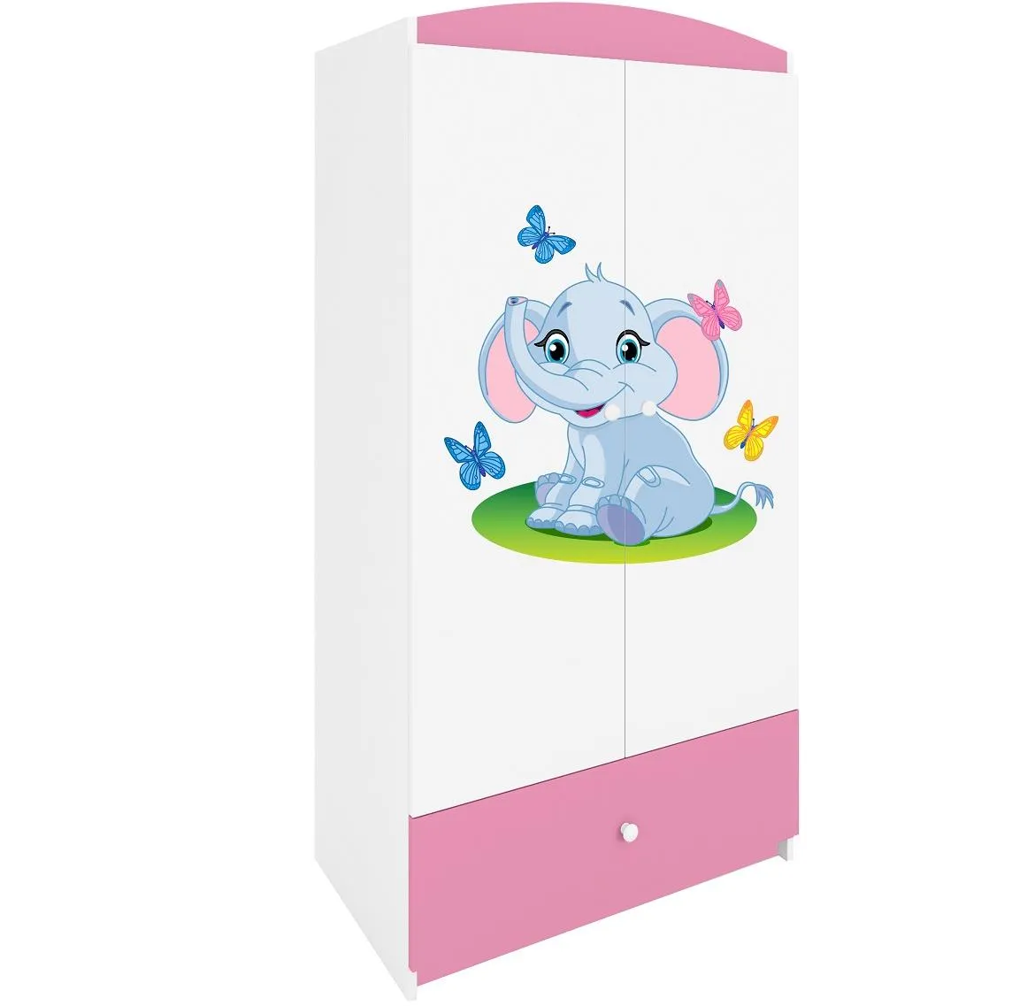 Babydreams ormar 2 vrata+1 fioka 90x57x187 cm beli/roze/print slona