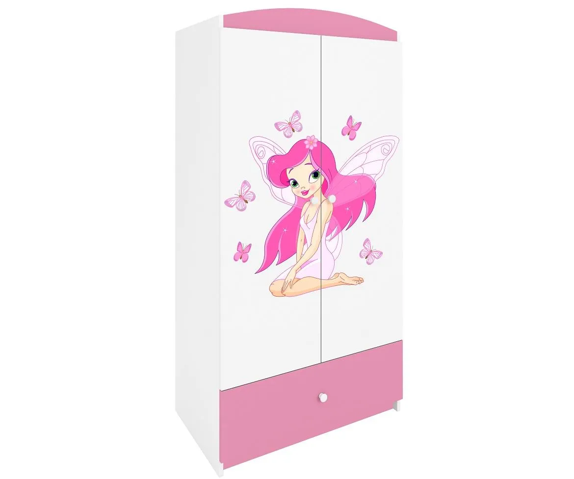 Babydreams ormar 2 vrata+1 fioka 90x57x187 cm beli/roze/print vile