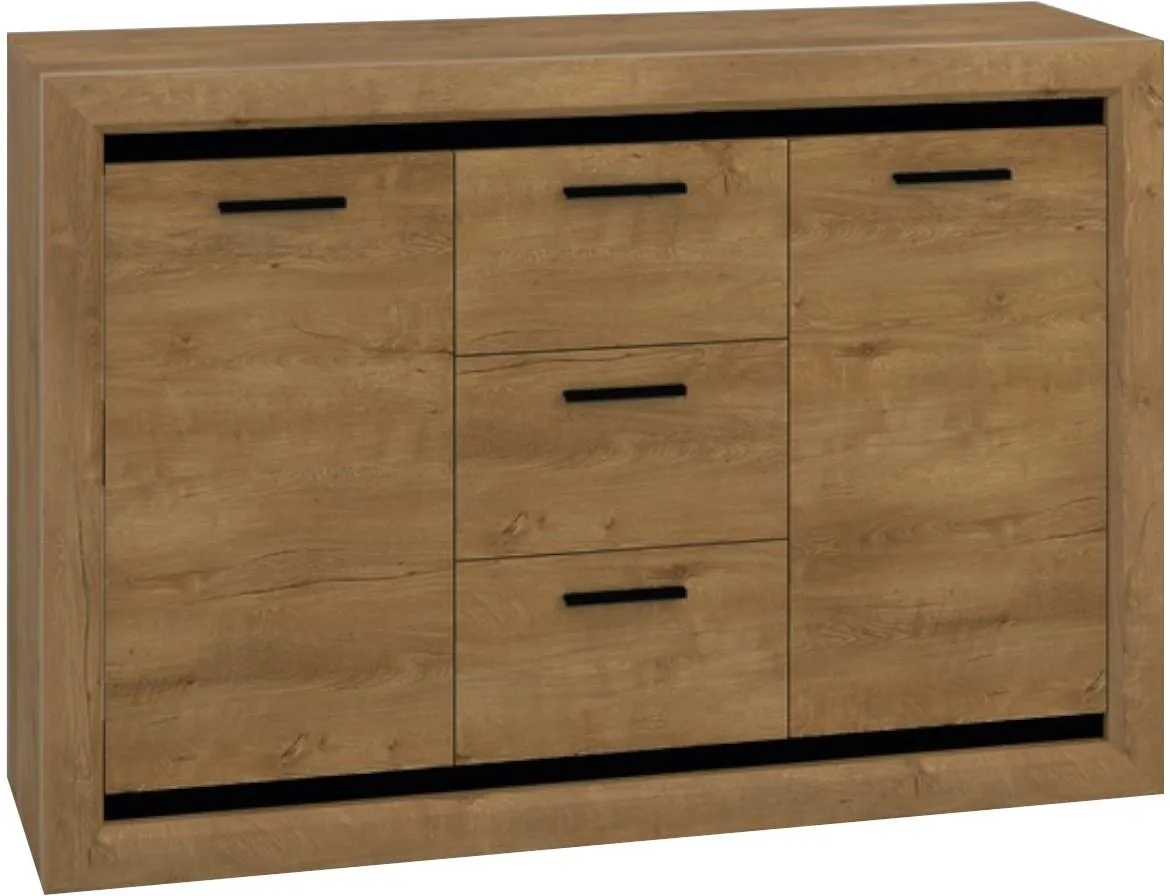 Baltica 09 komoda 2 vrata+3 fioke 138x43x94 cm tamni hrast/crna