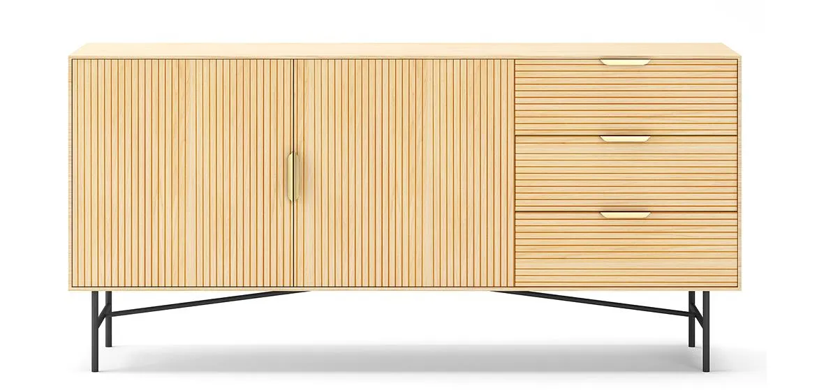 Bassel 2518 komoda 4 vrata+3 fioke 160x40x75 cm natur/crni metal