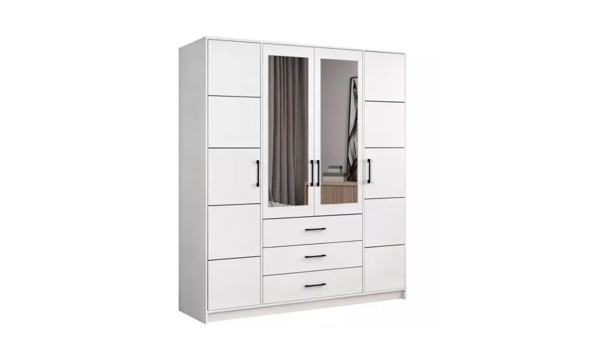 Belluno ormar 4 vrata+3 fioke 200x58x200 cm beli/ogledalo