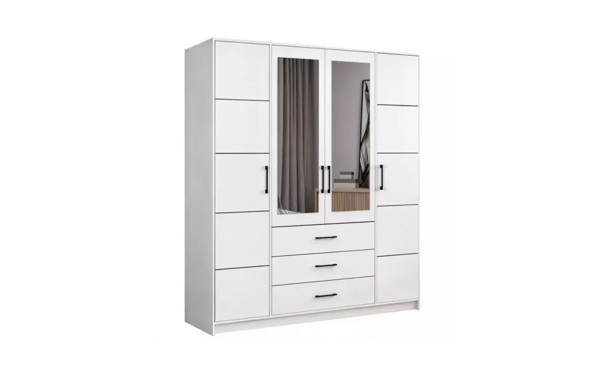 Belluno ormar 4 vrata+3 fioke 200x58x200 cm beli/ogledalo