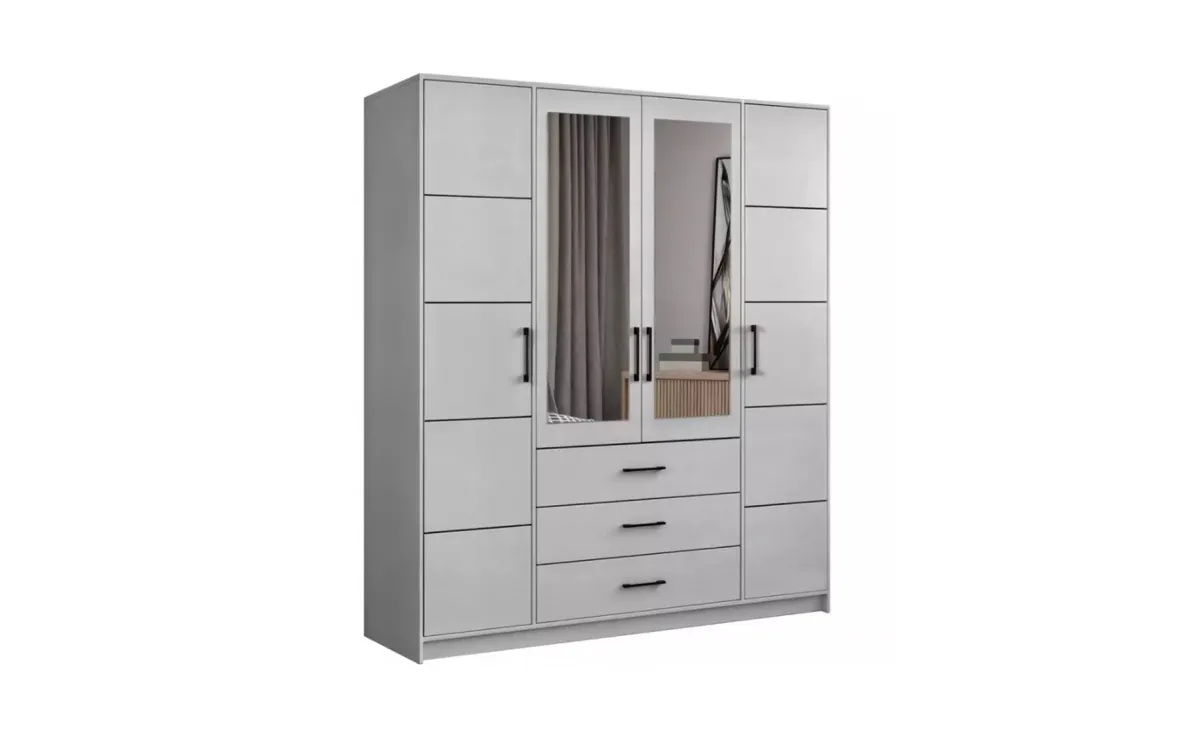 Belluno ormar 4 vrata+3 fioke 200x58x200 cm sivi/ogledalo