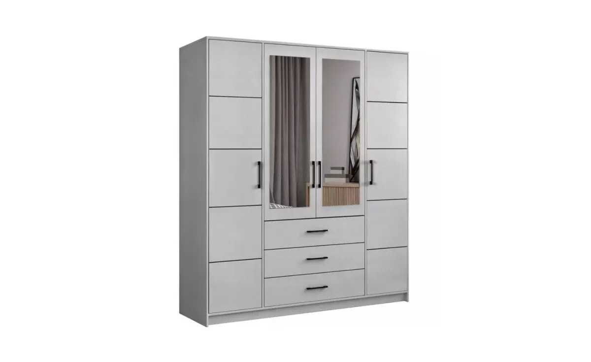 Belluno ormar 4 vrata+3 fioke 200x58x200 cm sivi/ogledalo