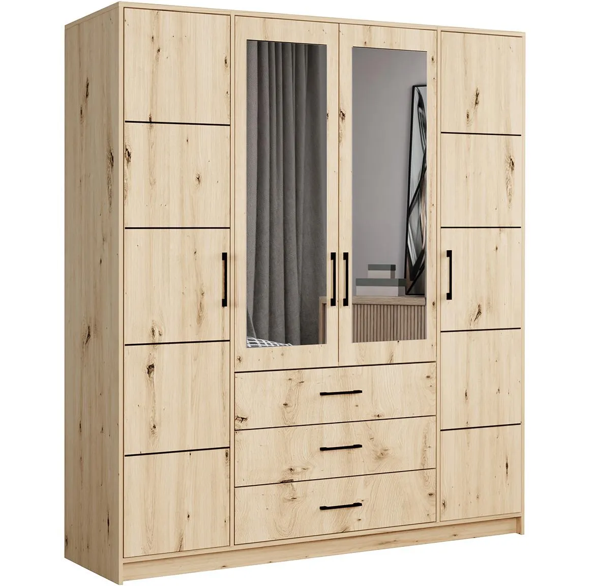 Belluno ormar 4vrata(2ogledala)+3fioke 200x58x200 artisan hrast