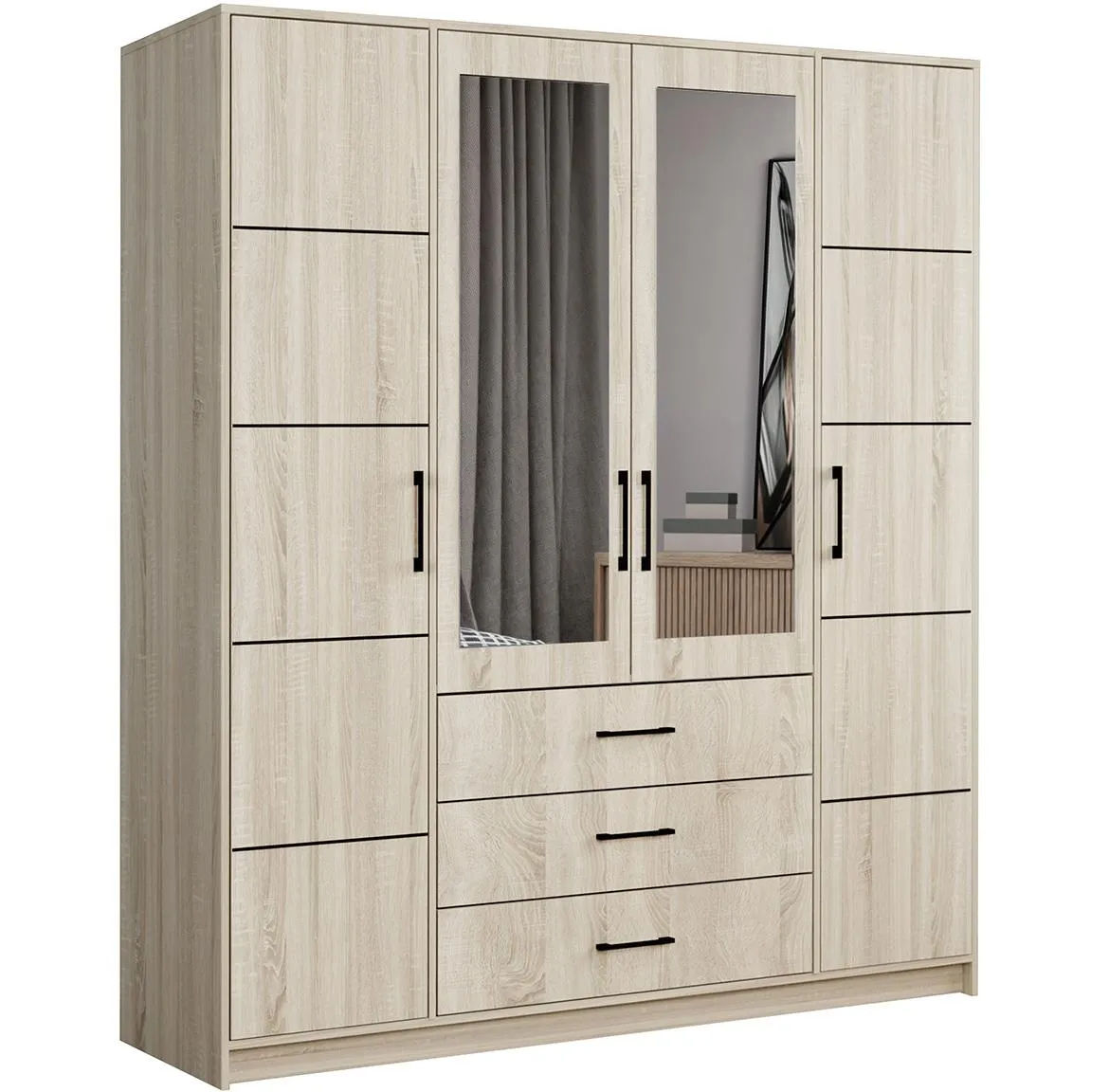 Belluno ormar 4vrata(2ogledala)+3fioke 200x58x200 sonoma