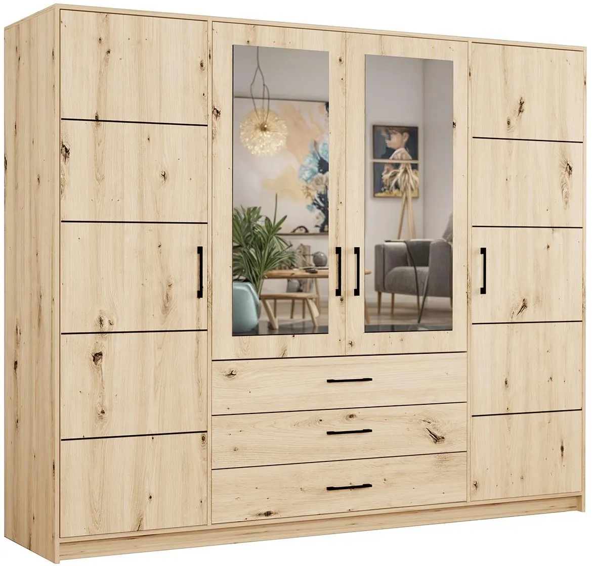 Belluno ormar 4vrata(2ogledala)+3fioke 240x58x200 artisan hrast