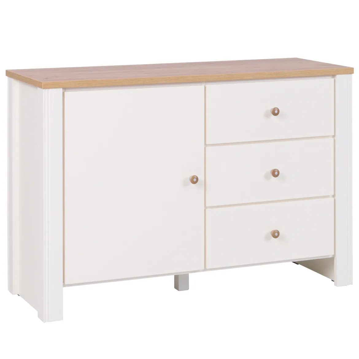 Berg komoda 1 vrata + 3 fioke 116x41x78 cm bela/hrast