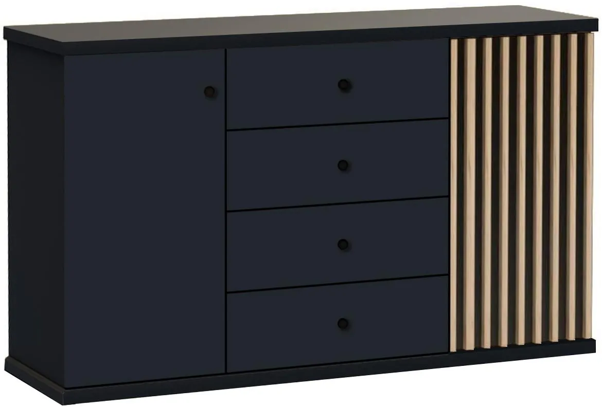 Cali C-4 komoda 2 vrata + 4 fioke 142,1x40,6x85,4 cm crna/natur