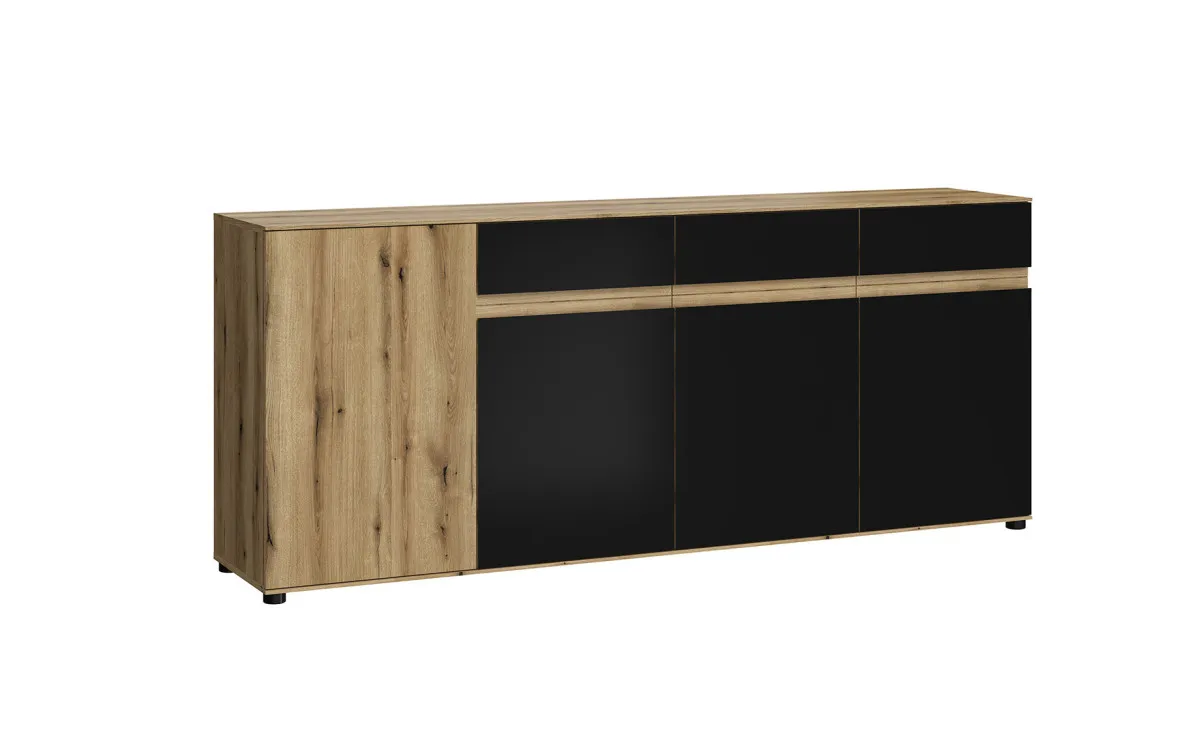 Camino komoda 4 vrata + 3 fioke 200x40x83 cm hrast/crna