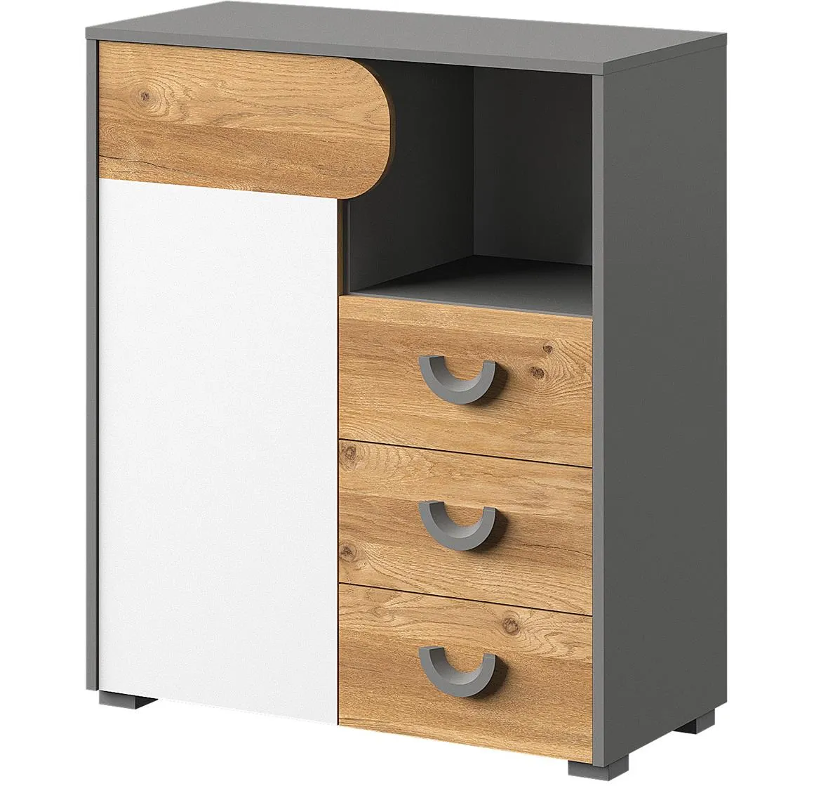 Carini Ca6 komoda 1 vrata+3 fioke 80x38x94 cm hrast/siva/bela