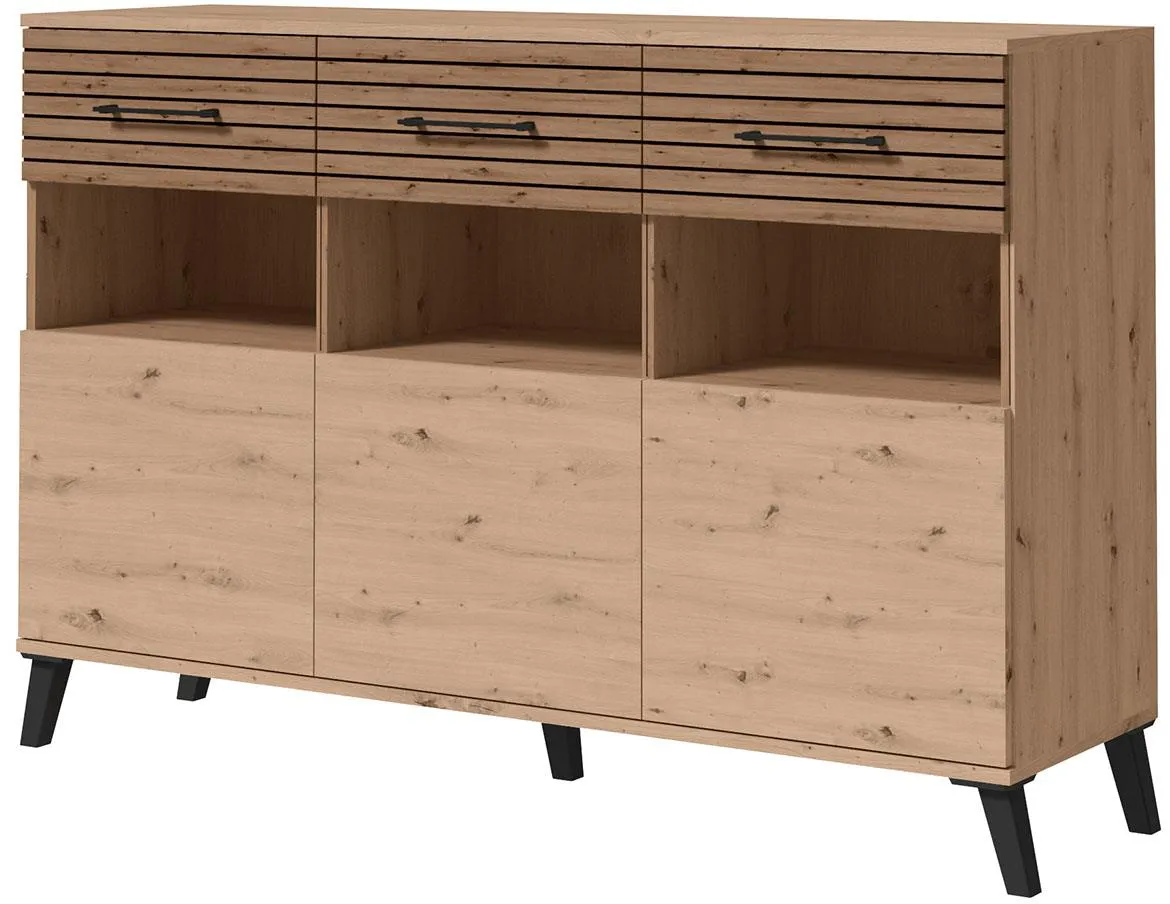 Carlo 5 komoda 3 vrata + 3 fioke 140x40x94 cm natur (artisan hrast)