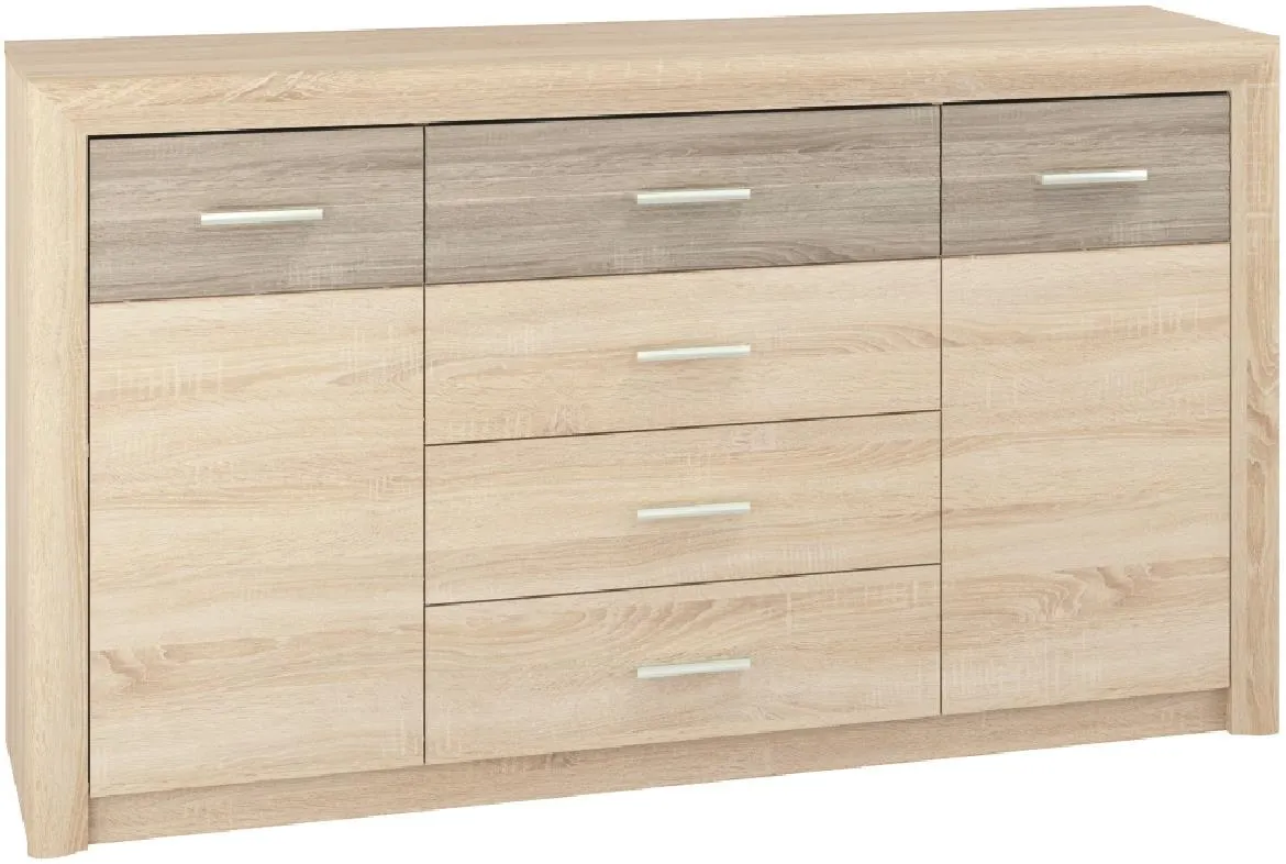 Castel 08 komoda 2 vrata+4 fioke 165x43x94 cm natur sonoma hrast)/sivi hrast