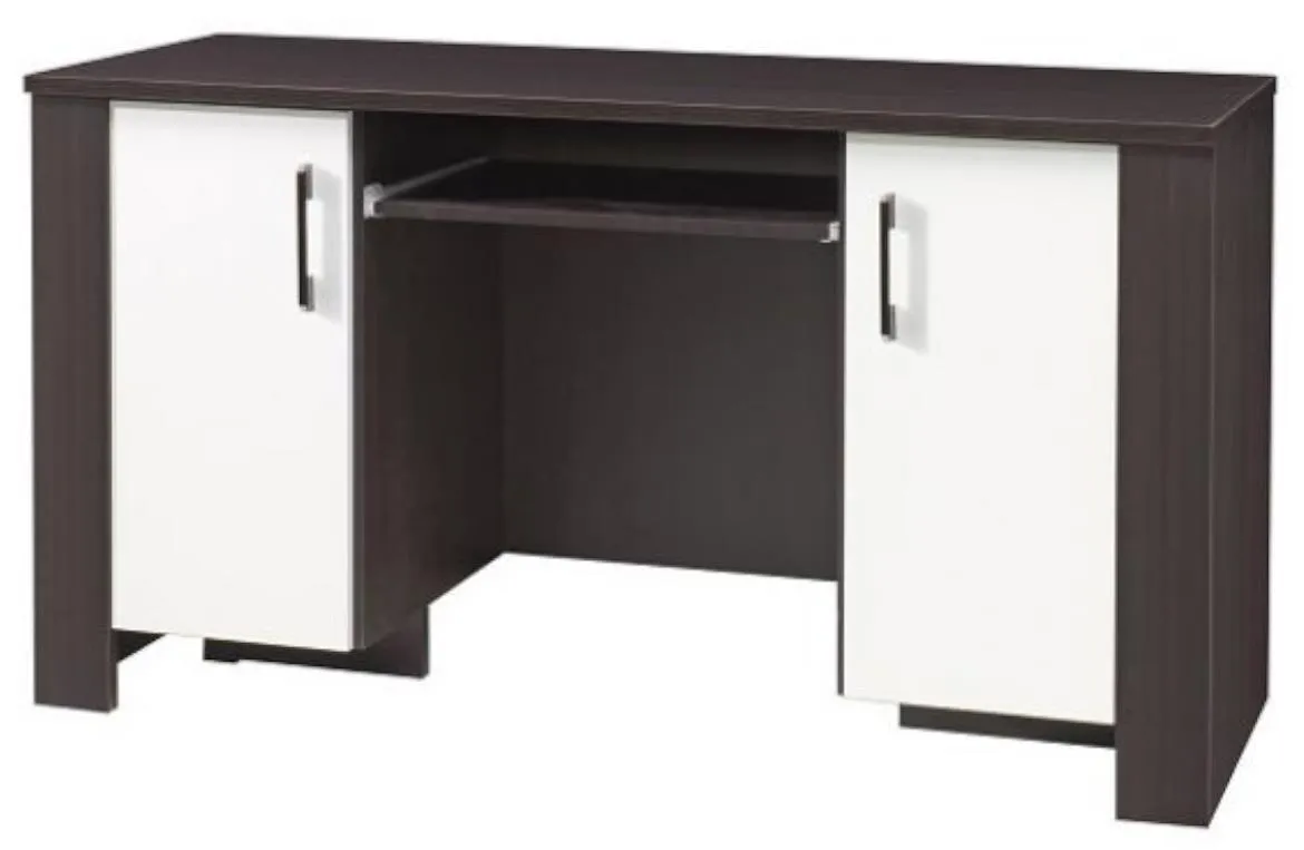 Cezar radni sto 2 vrata + 1 polica 140x55x77 cm wenge/bela