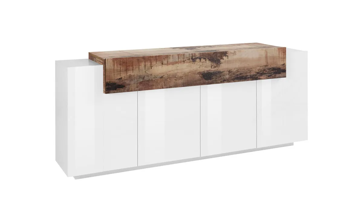 Coro komoda 1+4 vrata 200x45x85,5cm bela vis.sjaj/antik hrast