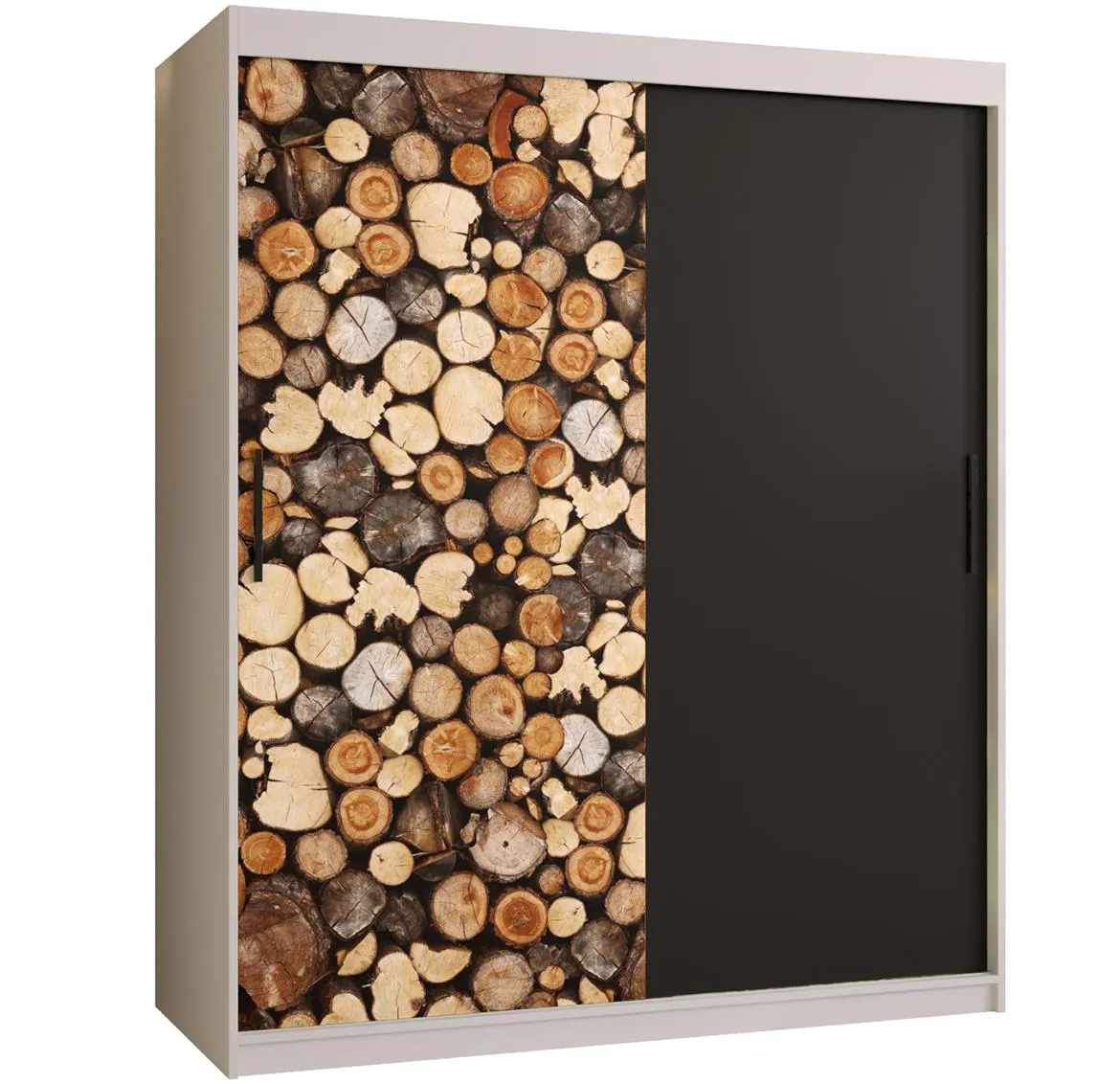 Country klizni ormar 2 vrata 150x62x200 cm crno/beli/motiv drva