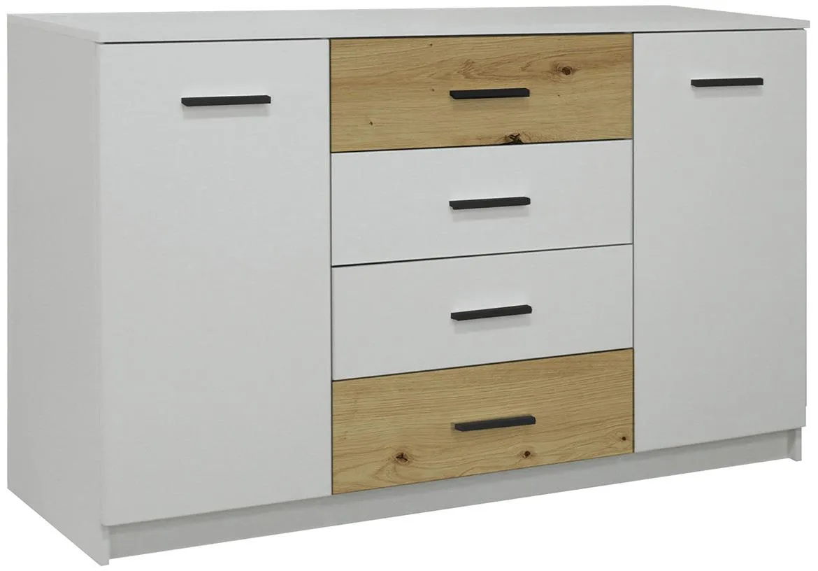 Craft komoda 2 vrata+4 fioke 140x47x85,5 cm bela/natur (artisan hrast)