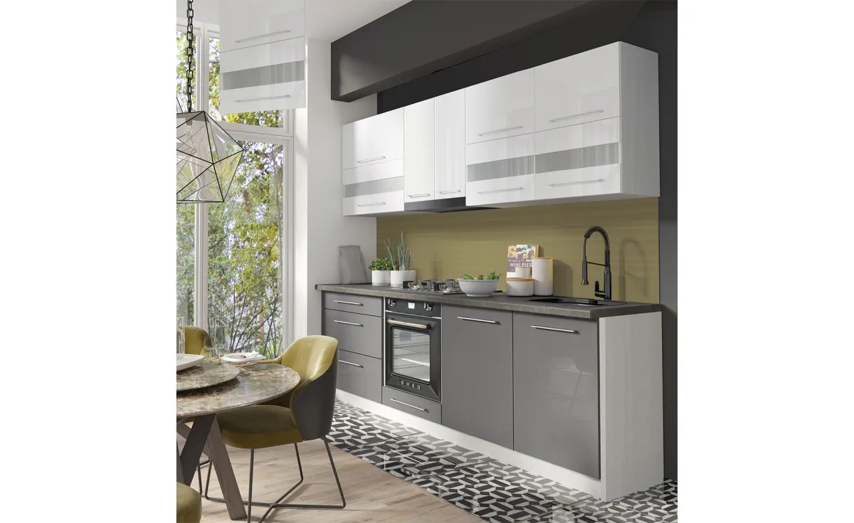 Creativa blok kuhinja 260x60x212 cm sivo bela