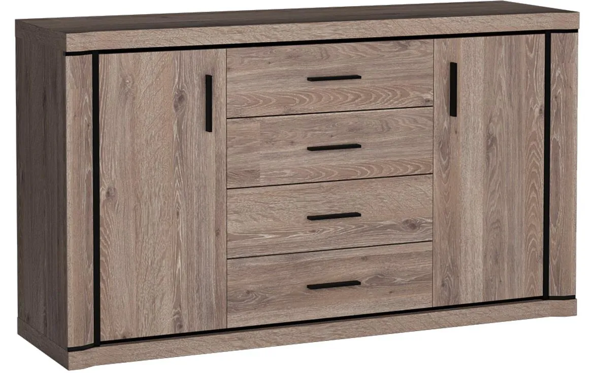 Dallas D1 komoda 2 vrata+4 fioke 157x45x91 cm sivi hrast
