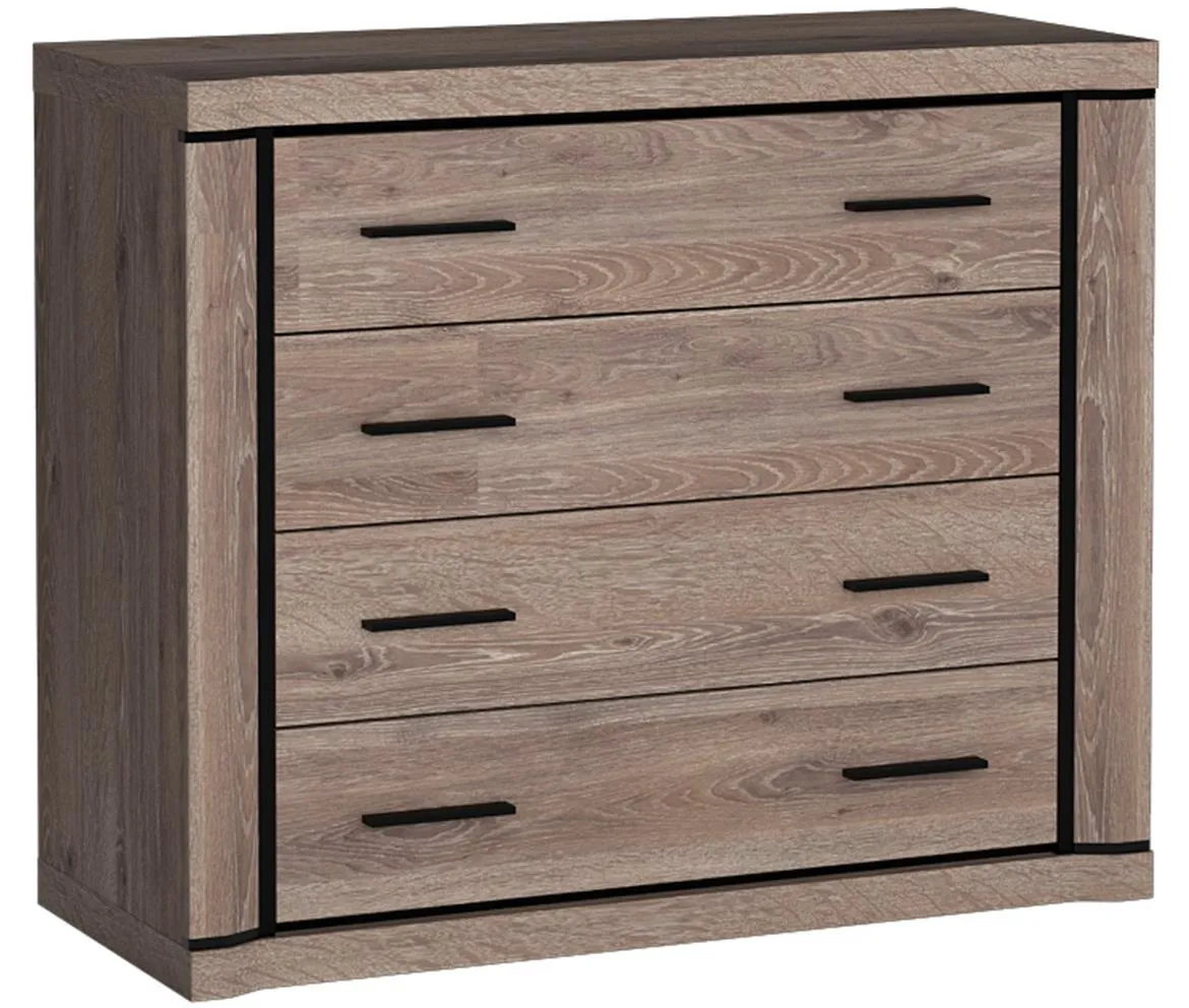 Dallas D2 komoda 4 fioke 107x45x91 cm sivi hrast