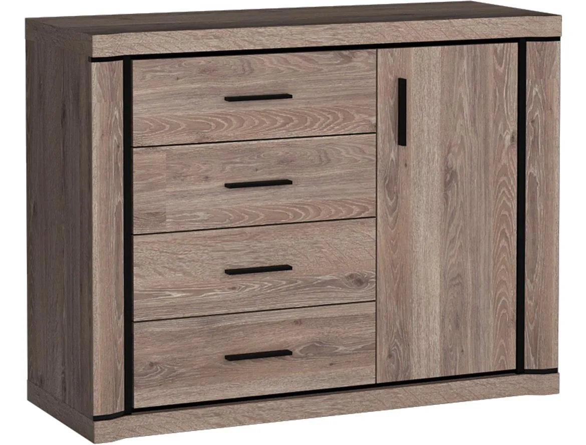 Dallas D3 komoda 1 vrata+4 fioke 117x45x91 cm sivi hrast