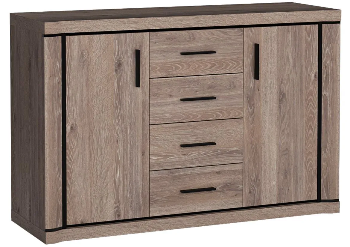 Dallas D5 komoda 2 vrata+4 fioke 137x45x91 cm sivi hrast