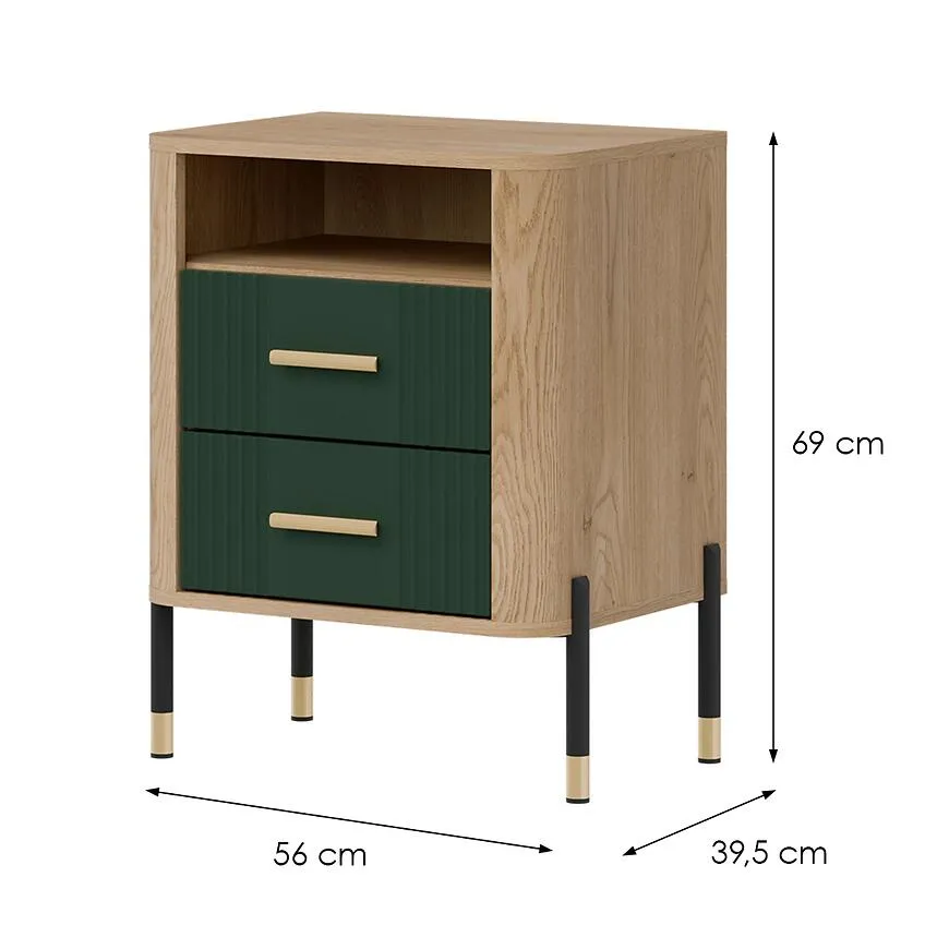 Dante nocni ormaric 56x40x69 hrast/zelena