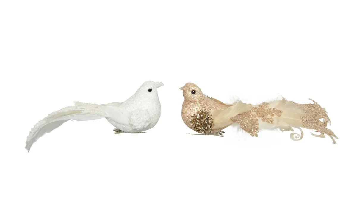 Dekoracija Bird on clip 5.5cm pearl-gliter sort 4