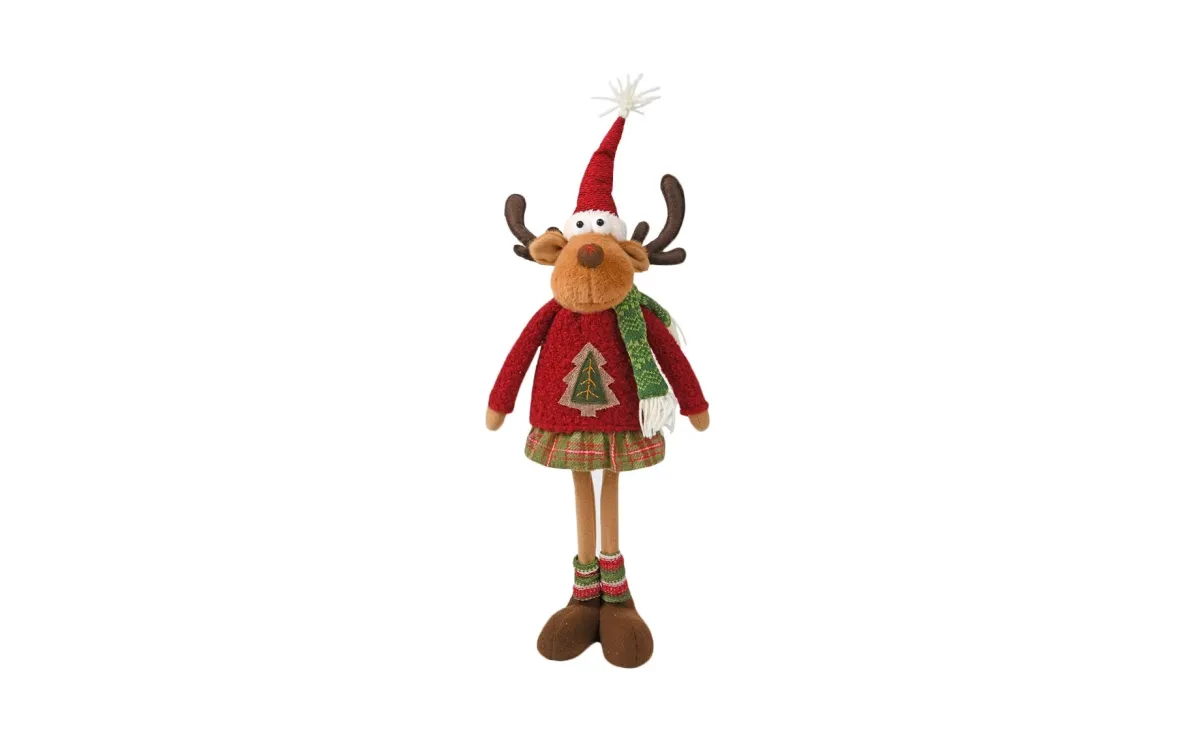 Dekoracija female reindeer 60cm red/green