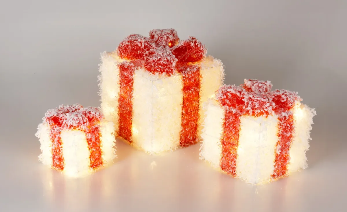 Dekoracija Giftbox set 3/1 LED crvena mašna