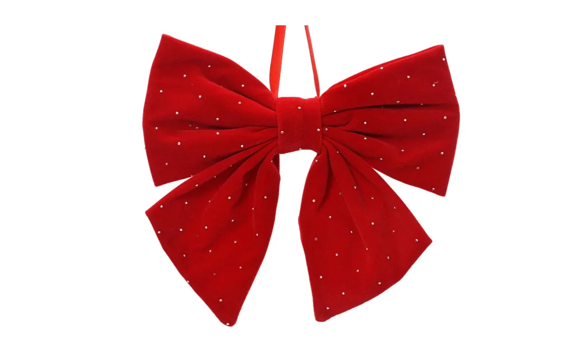 Dekorativna mašna baršun red/silver dots 25x24cm