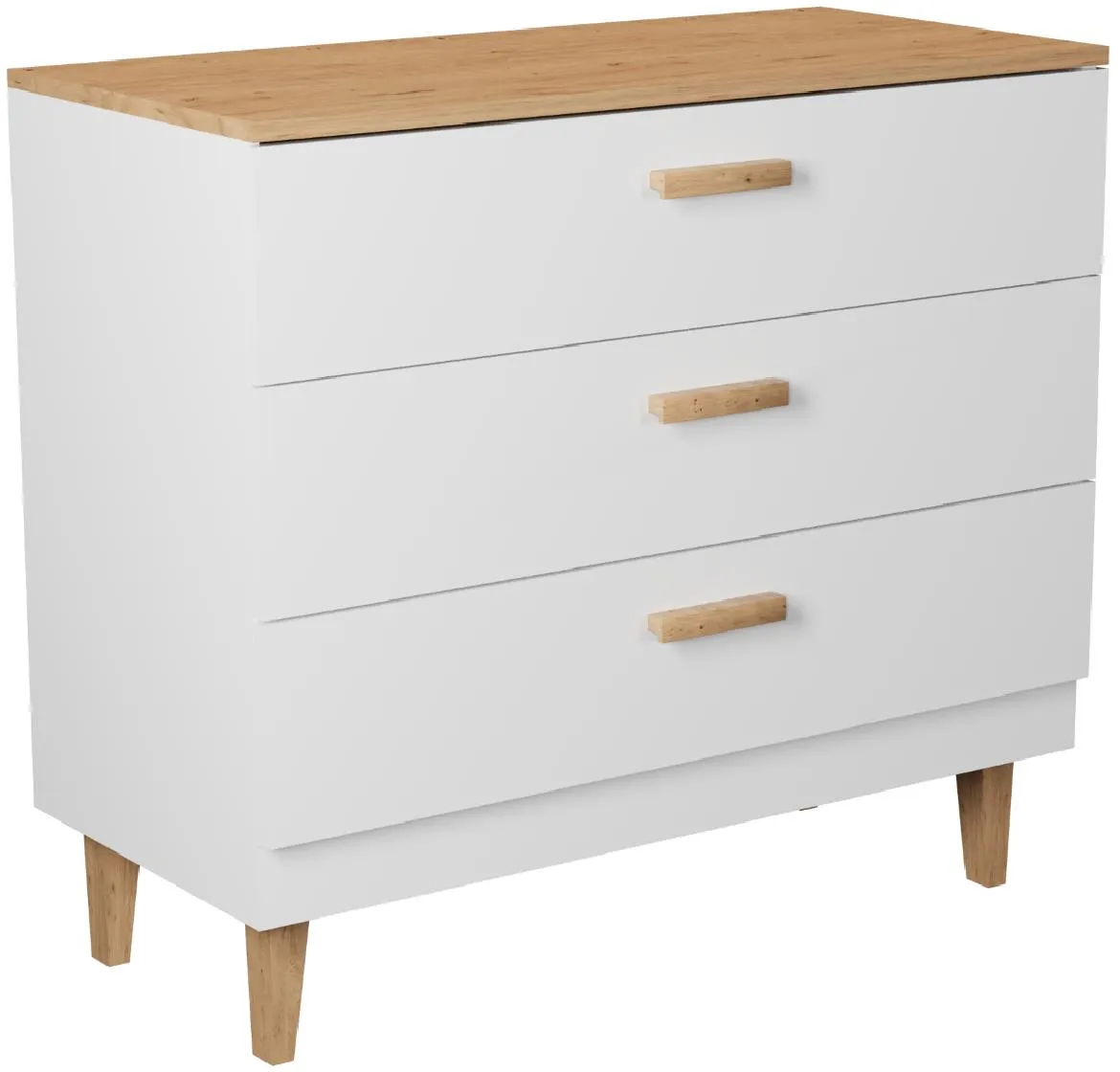 Denver komoda 100x47x90 cm 3 fioke natur (Hikora)/bela