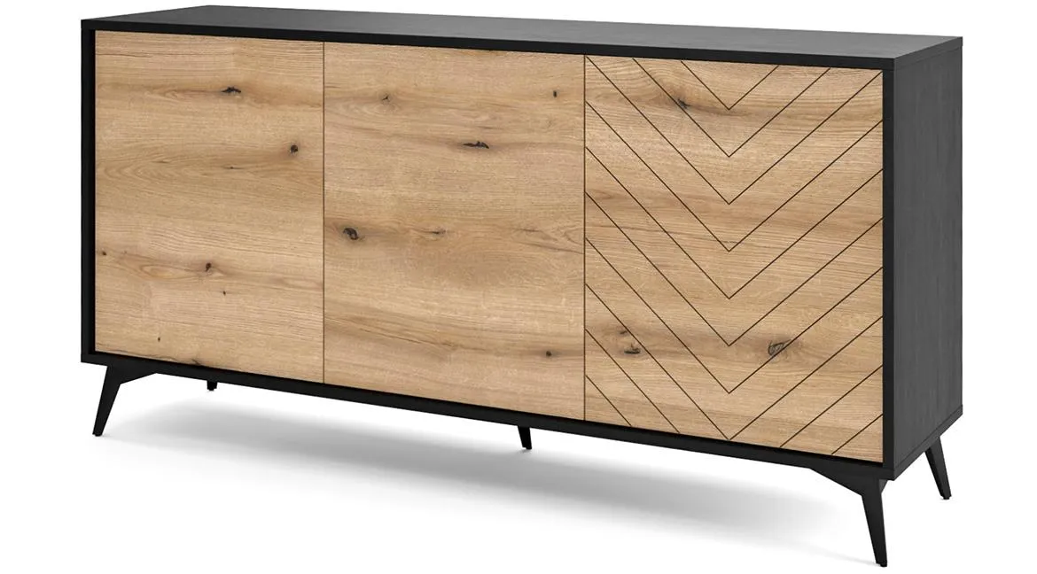 Diamond K154 komoda 3 vrata 153,4x39x76,7 cm hrast/crna