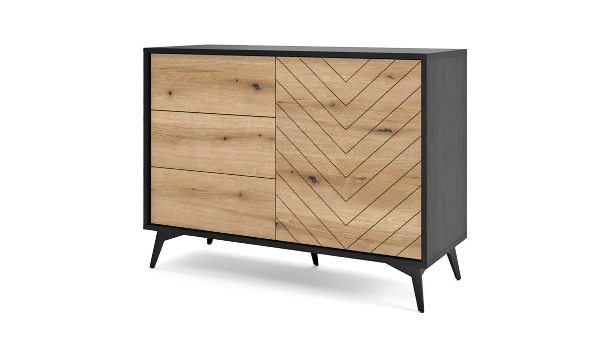 Diamond komoda 1 vrata + 3 fioke 103,5x39x76,7 cm hrast evoke / crno