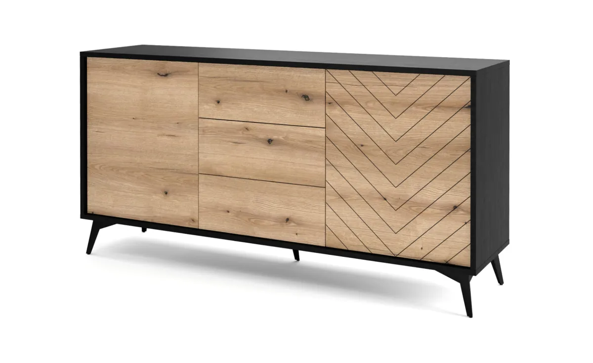 Diamond komoda 2 vrata  + 3 fioke 153,4x39x76,7 cm hrast evoke / crno