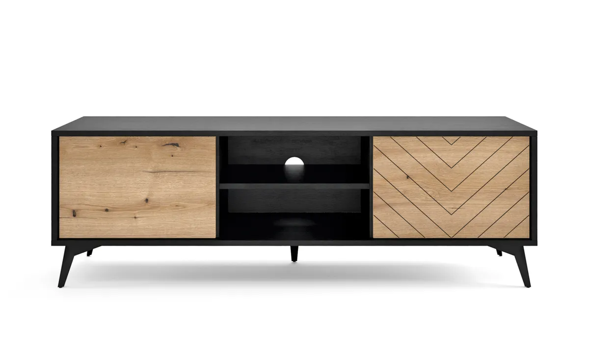 Diamond tv komoda 2 vrata + 1 polica 154x39x50 cm hrast evoke / crno
