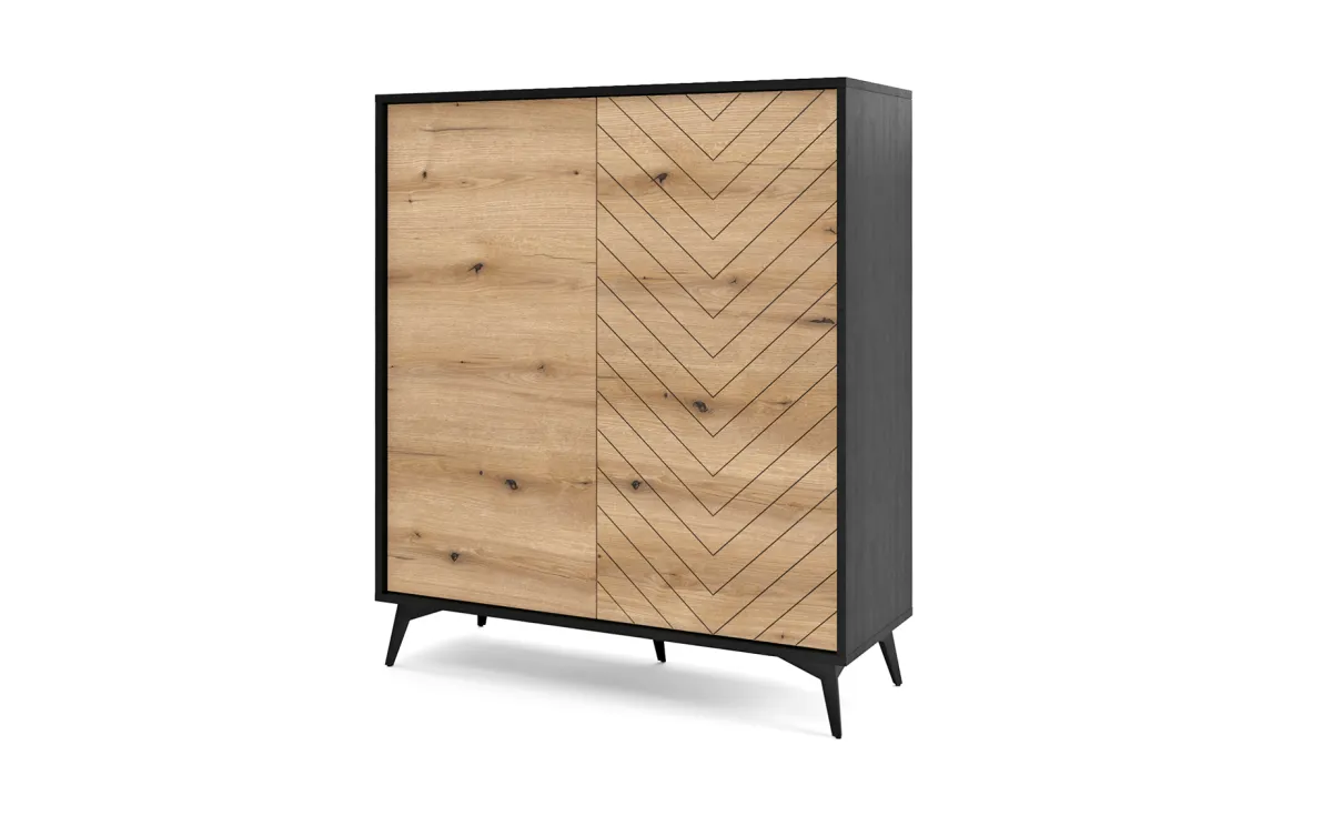 Diamond visoka komoda 2 vrata 103,5x39x119  cm hrast evoke / crno